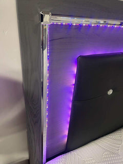 Lodanna Gray King Panel Bed w/ FB Storage & LED - Ornate Home