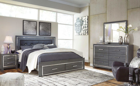 Lodanna Gray King Panel Bed w/ LED & Storage FB Bedroom Set / 4pc - Ornate Home