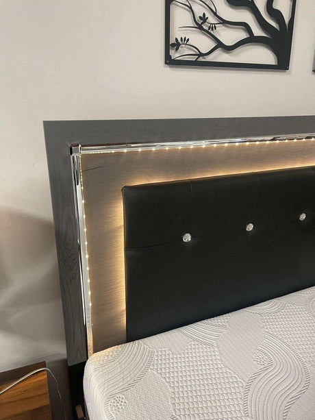 Lodanna Gray King Panel Bed w/ LED & Storage FB Bedroom Set / 4pc - Ornate Home