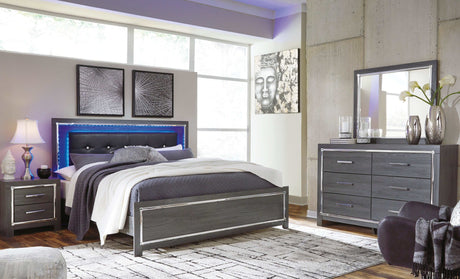 Lodanna Gray Queen Panel Bed w/ LED Bedroom Set / 4pc - Ornate Home