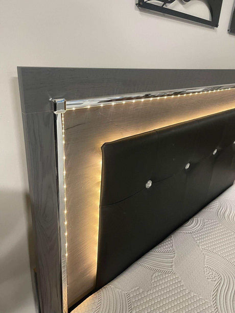 Lodanna Gray Queen Panel Bed w/ LED - Ornate Home