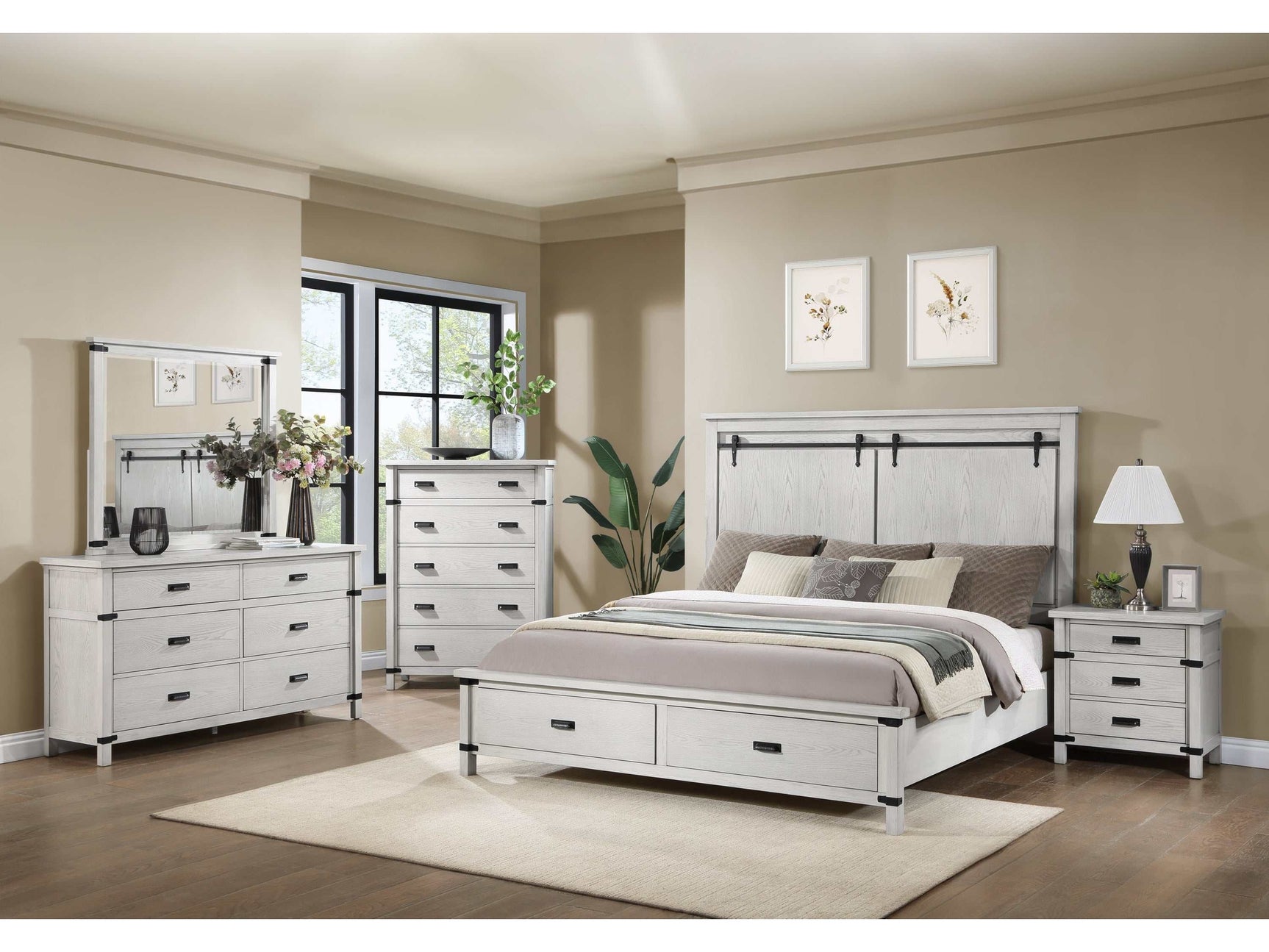 Loretta Antique White King Bedroom Set / 4pc - Ornate Home