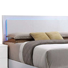 Lorimar White Faux Leather Eastern King Panel Bed w/ HB LED Light - Ornate Home