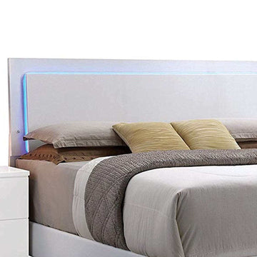 Lorimar White Faux Leather Eastern King Panel Bed w/ HB LED Light - Ornate Home