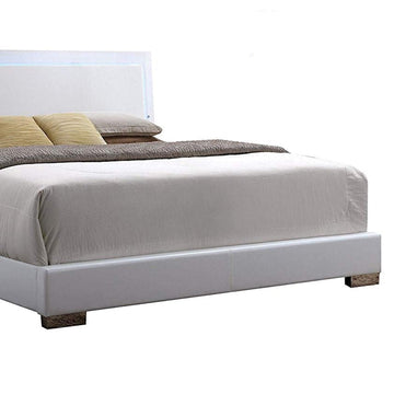 Lorimar White Faux Leather Eastern King Panel Bed w/ HB LED Light - Ornate Home