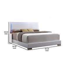 Lorimar White Faux Leather Queen Panel Bed w/ HB LED Light - Ornate Home