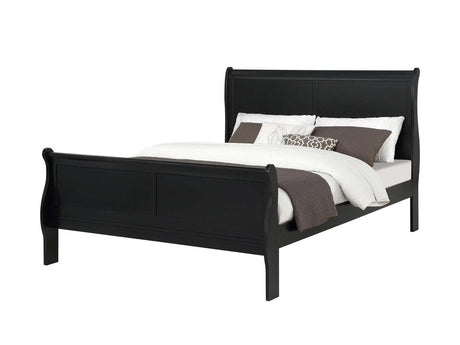 Louis Philip Black Queen Sleigh Bed w/ Pluma Mattress & Mia-Lynn Box Spring - Ornate Home