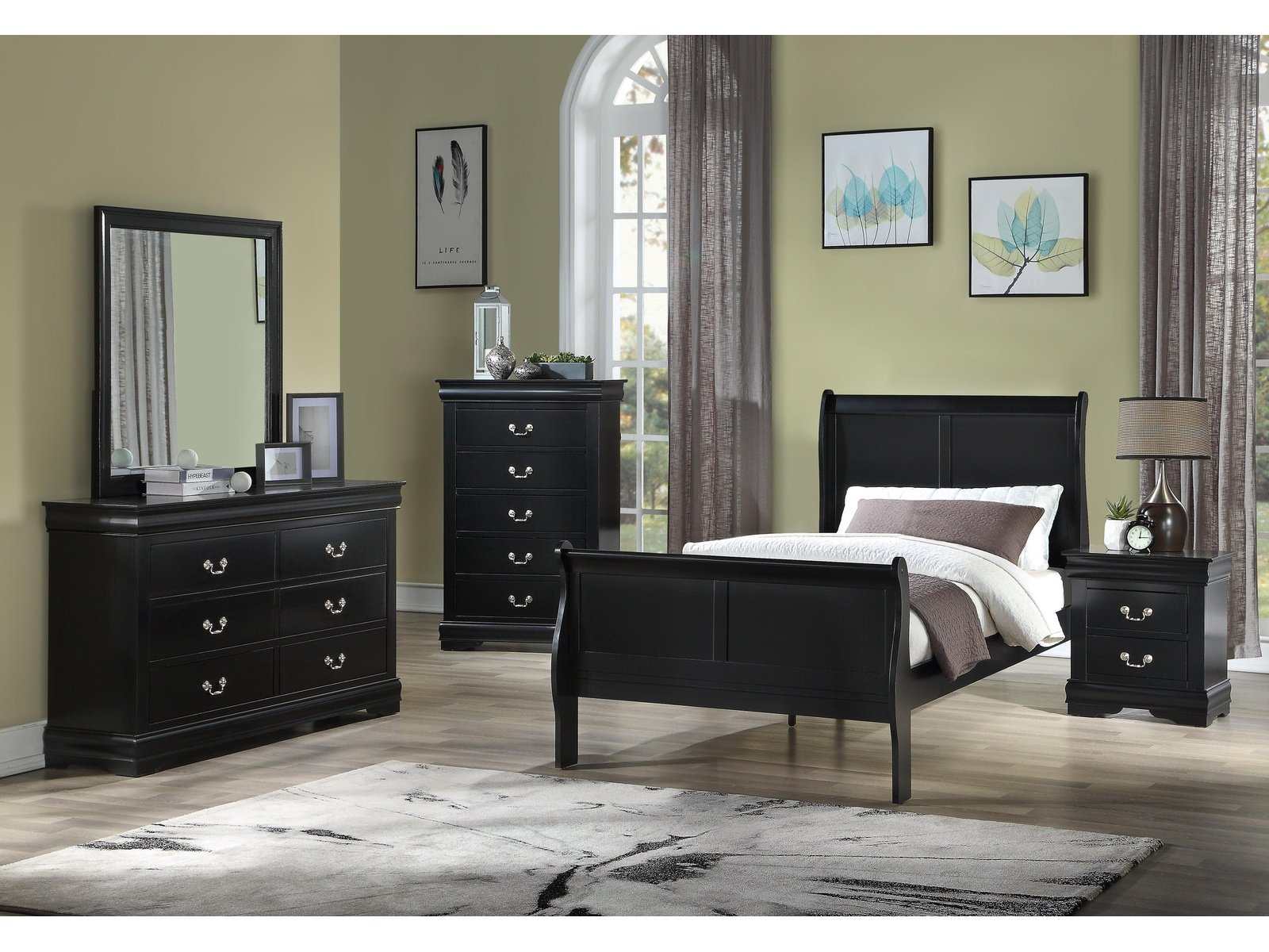 Louis Philip Black Youth Sleigh Bedroom Sets - Ornate Home