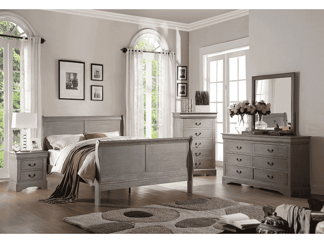 Louis Philippe III Antique Gray Queen Bed - Ornate Home