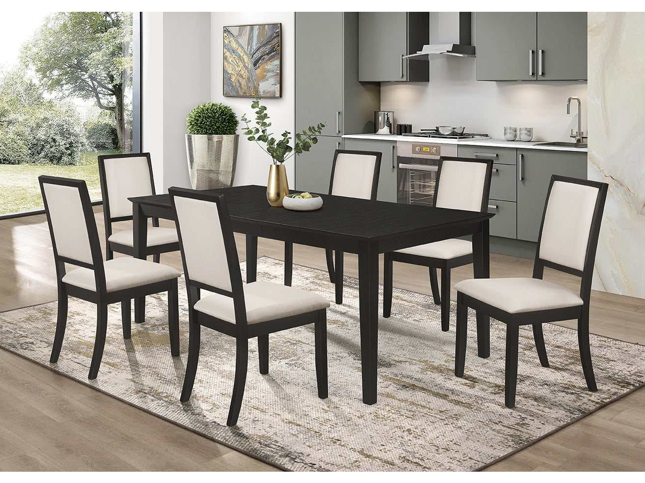 Louise Black / Cream 7 Pc Dining Set - Ornate Home