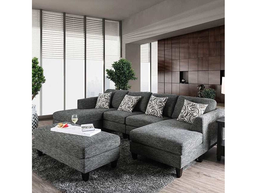 Lowry Gray Sectional & Ottoman - Ornate Home