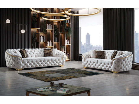 Lupino Ivory Velvet Living Room Set - Ornate Home