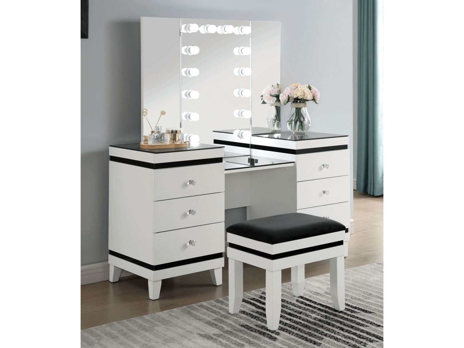 Madonna White & Black Vanity Set - Ornate Home