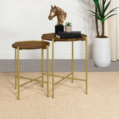 Malka Dark Brown / Gold 2 Pc Nesting Table - Ornate Home