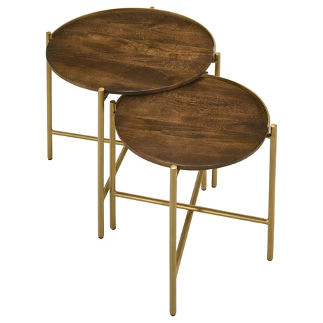 Malka Dark Brown / Gold 2 Pc Nesting Table - Ornate Home