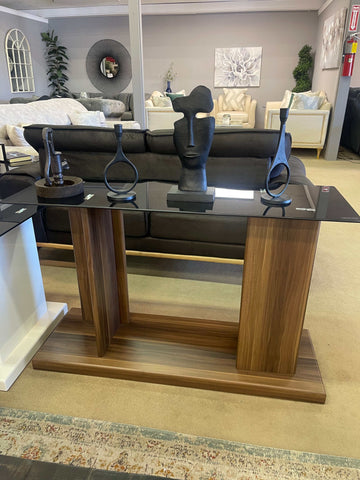 Mannedorf Dark Walnut & Black Glass Top Sofa Table - Ornate Home