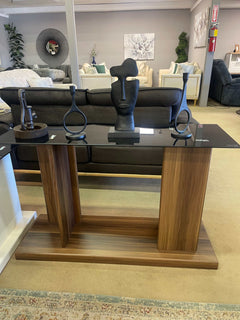 Mannedorf Dark Walnut & Black Glass Top Sofa Table - Ornate Home