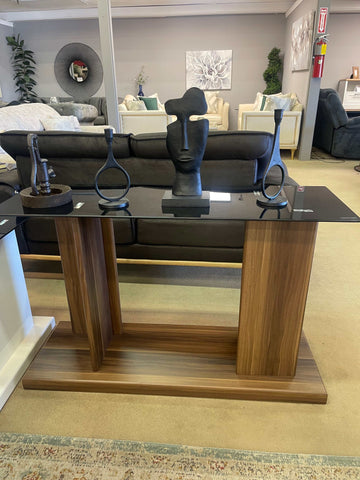 Mannedorf Dark Walnut & Black Glass Top Sofa Table - Ornate Home