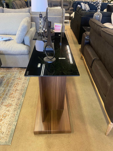 Mannedorf Dark Walnut & Black Glass Top Sofa Table - Ornate Home