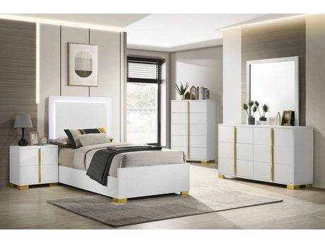 Marceline White Twin Bed 5 Pc Set - Ornate Home