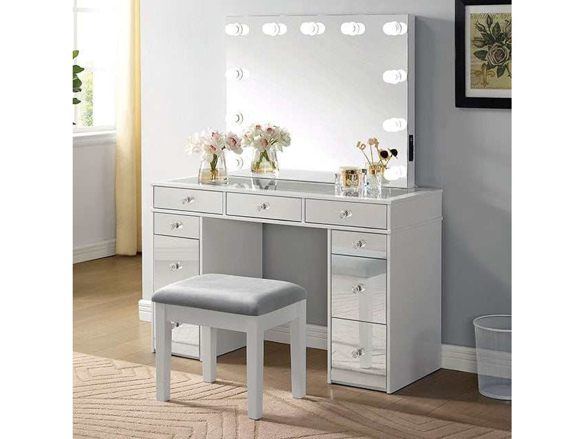 Margret White/Gray Vanity Set - Ornate Home