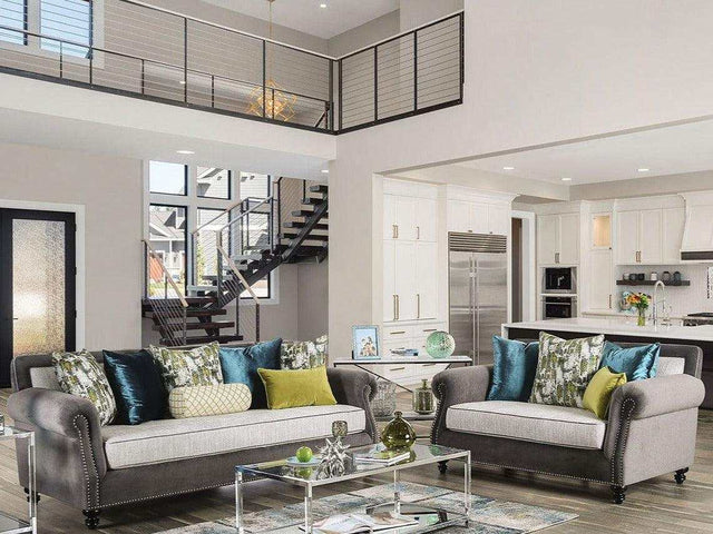 Mariella Gray & Beige Stationary Sofa & Loveseat 2pc - Ornate Home