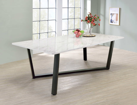 Mayer Faux White Marble / Gunmetal Dining Table - Ornate Home