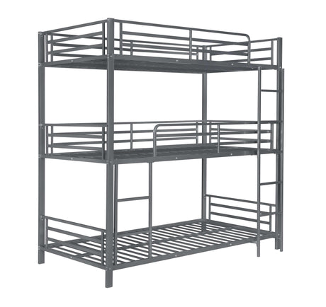 Maynard Gunmetal Metal Triple Twin Bunk Bed - Ornate Home