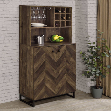 Mendoza Rustic Oak Herringbone Bar Cabinet - Ornate Home