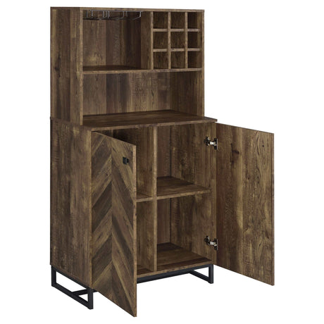 Mendoza Rustic Oak Herringbone Bar Cabinet - Ornate Home
