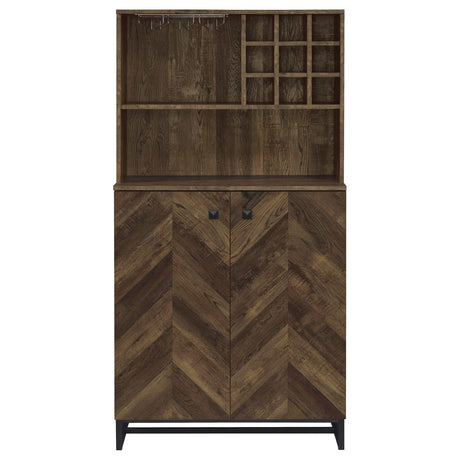 Mendoza Rustic Oak Herringbone Bar Cabinet - Ornate Home
