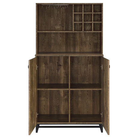 Mendoza Rustic Oak Herringbone Bar Cabinet - Ornate Home