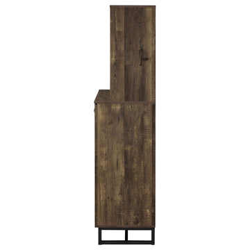 Mendoza Rustic Oak Herringbone Bar Cabinet - Ornate Home