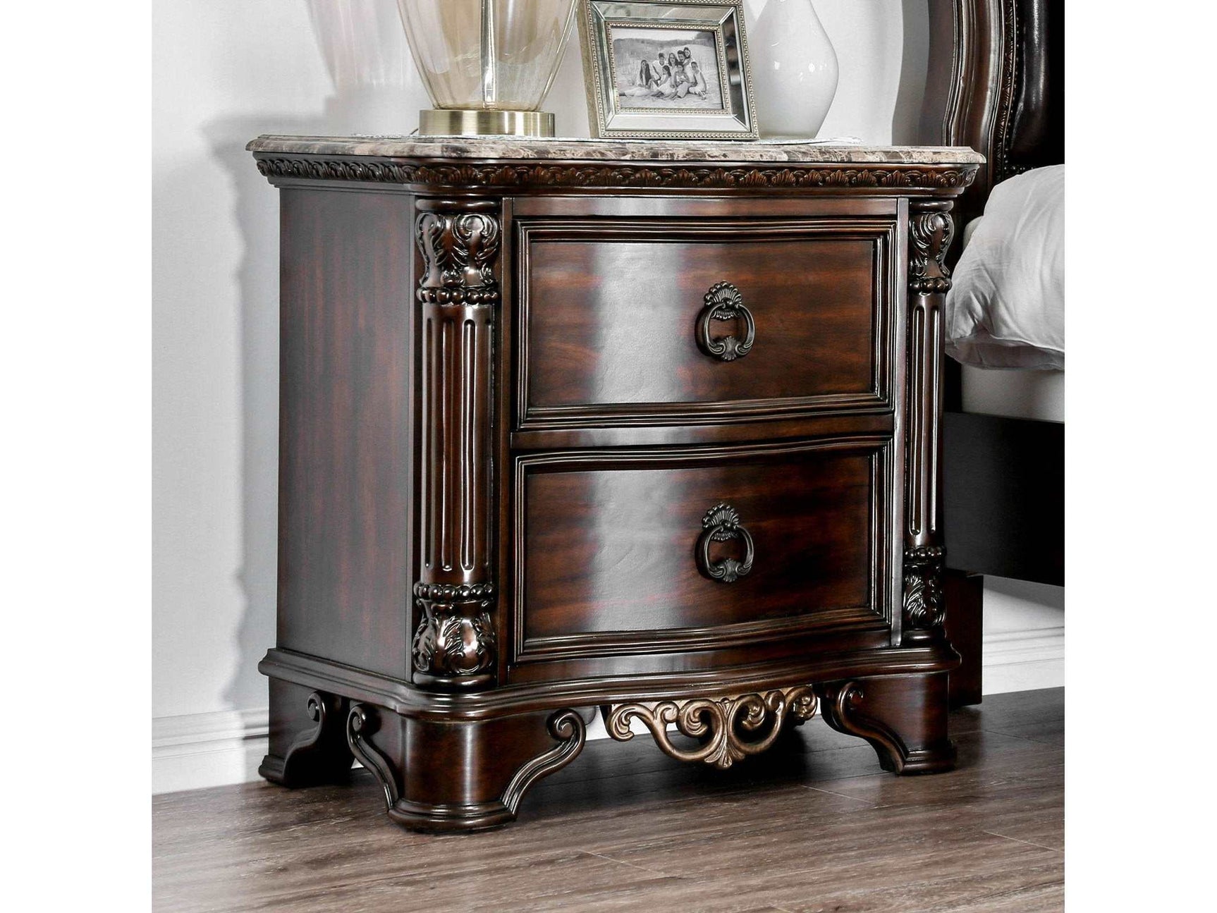 Menodora Brown Cherry Nightstand - Ornate Home