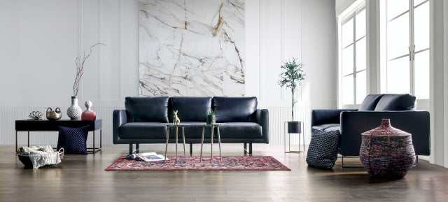 Mezzanotte Midnight Blue Real Italian Leather Sofa - Ornate Home