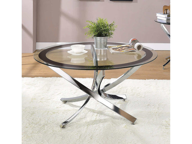 Mhitrillo Chrome Glass Top Coffee Table - Ornate Home