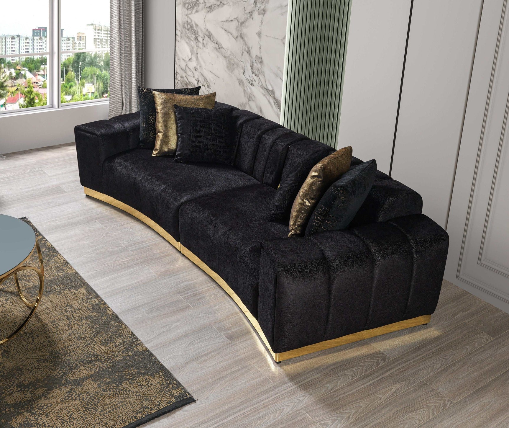Michelle Black Velvet Curved Sectional - Ornate Home