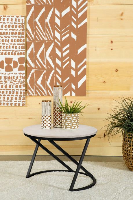 Miguel White Marble / Black Coffee Table - Ornate Home