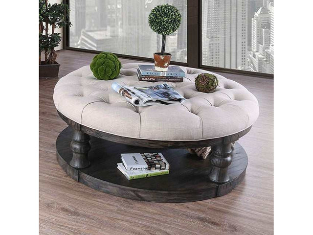 Mika Antique Gray Coffee Table w/ Cushion Top - Ornate Home