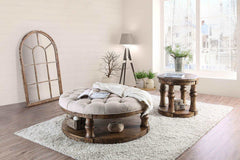 Mika Antique Oak Coffee Table w/ Cushion Top - Ornate Home