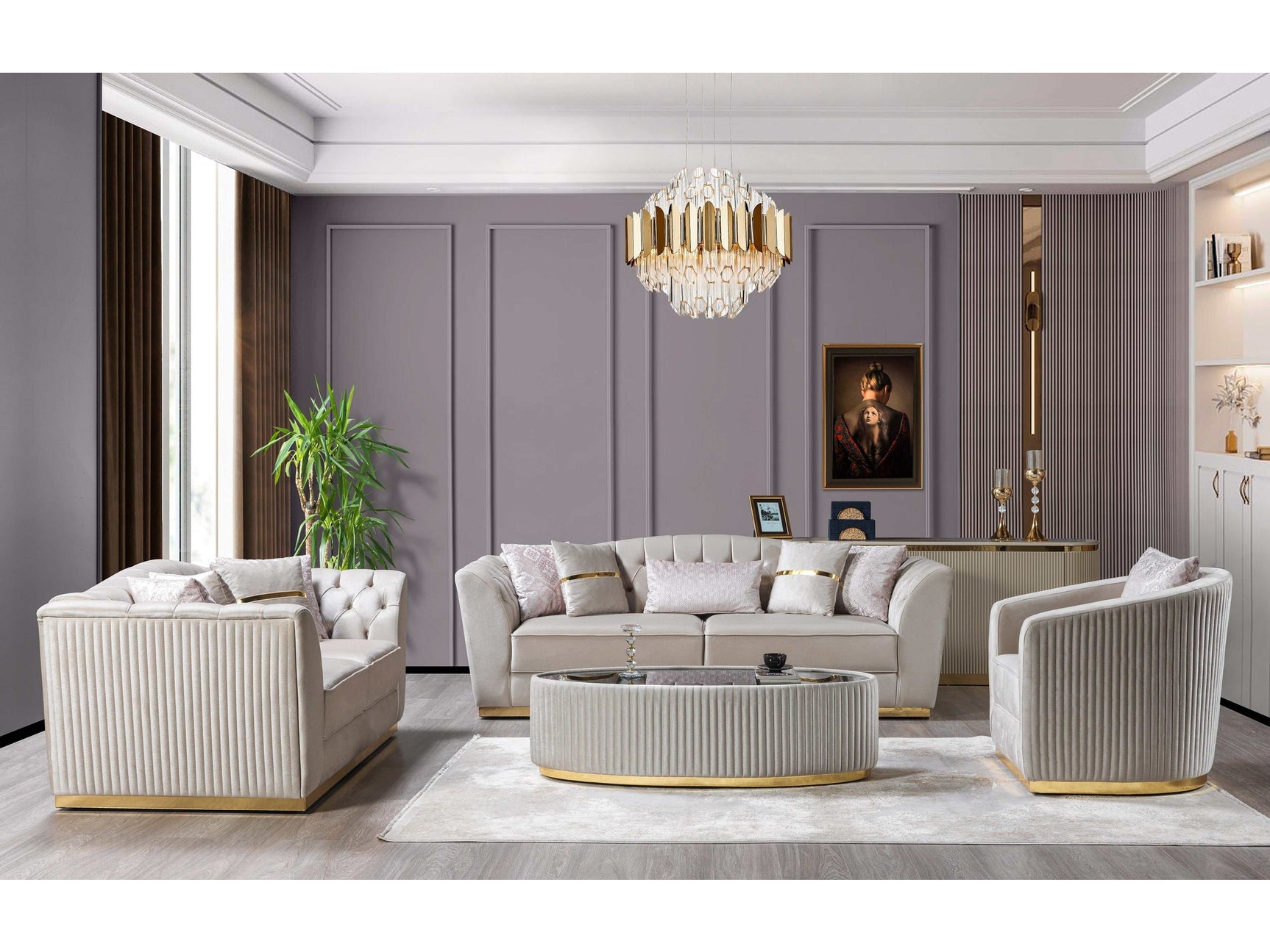 Milena Ivory Velvet Sofa & Loveseat - Ornate Home