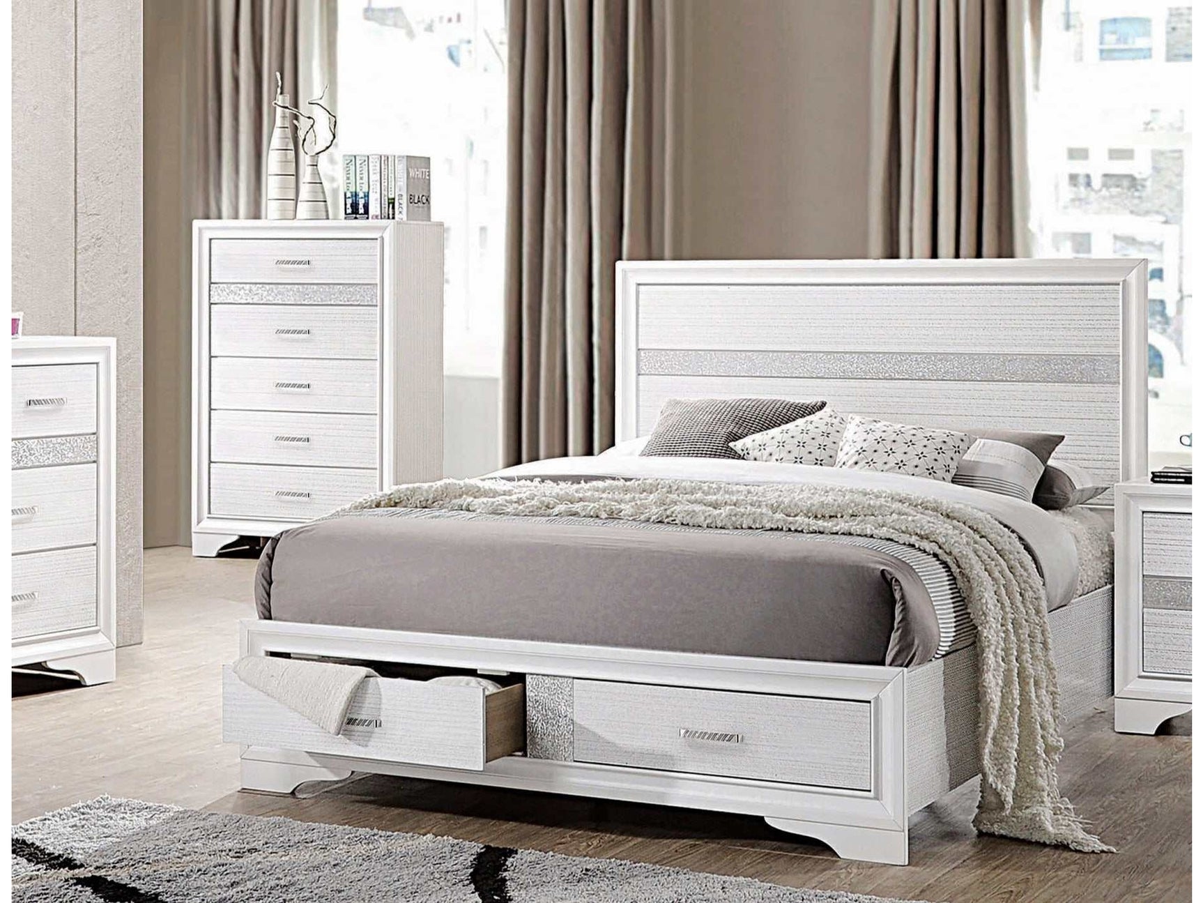 Miranda White Eastern King Storage Bed - Ornate Home