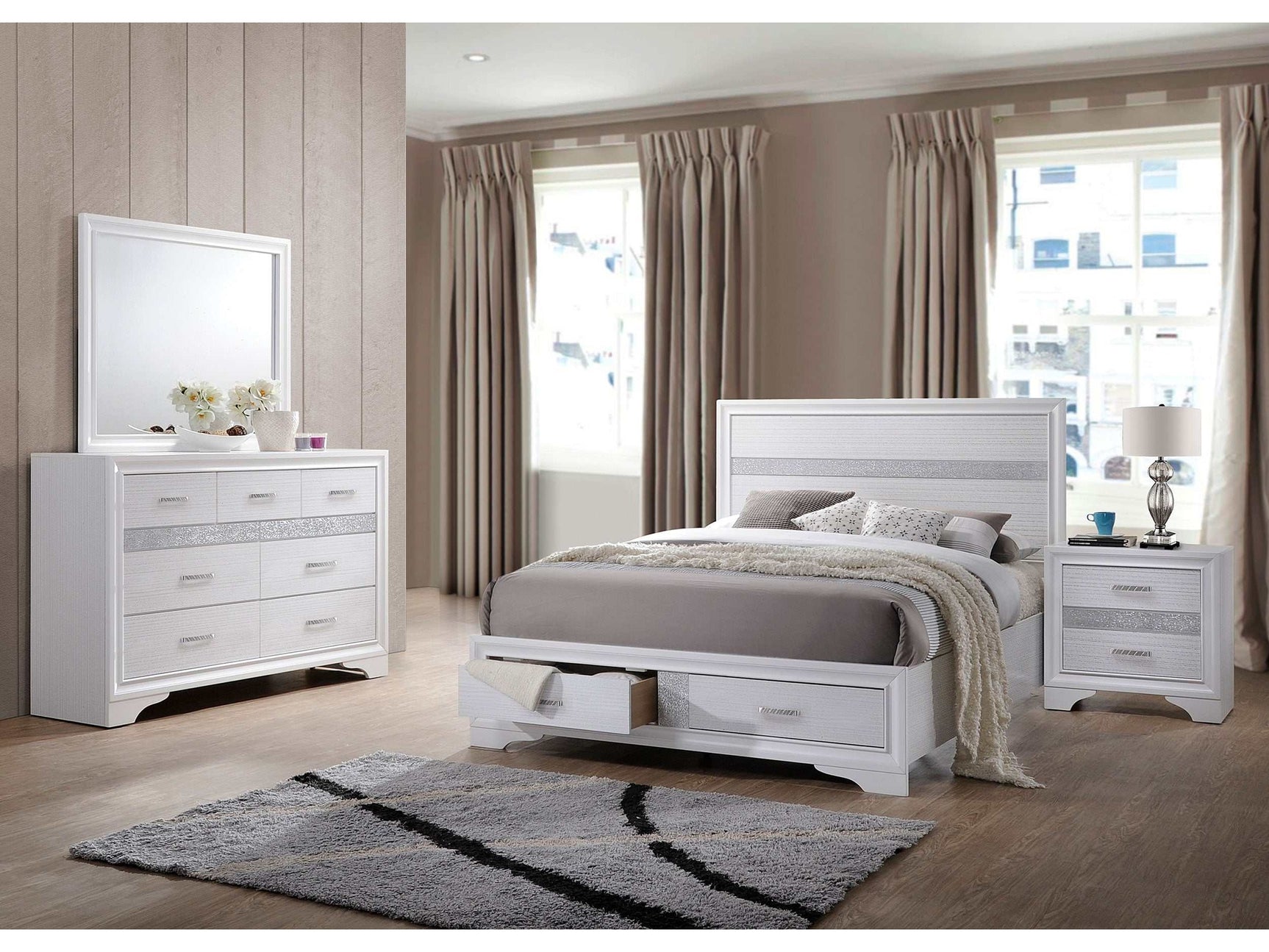 Miranda White Queen Bed 4 Pc Set - Ornate Home