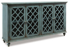 Mirimyn Antique Teal Accent Cabinet w/ 4 Door - Ornate Home