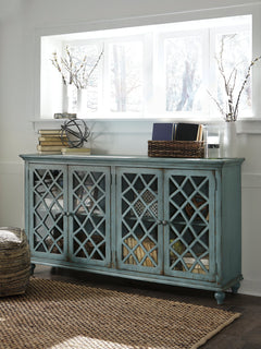 Mirimyn Antique Teal Accent Cabinet w/ 4 Door - Ornate Home