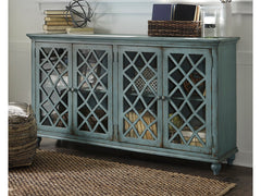 Mirimyn Antique Teal Accent Cabinet w/ 4 Door - Ornate Home
