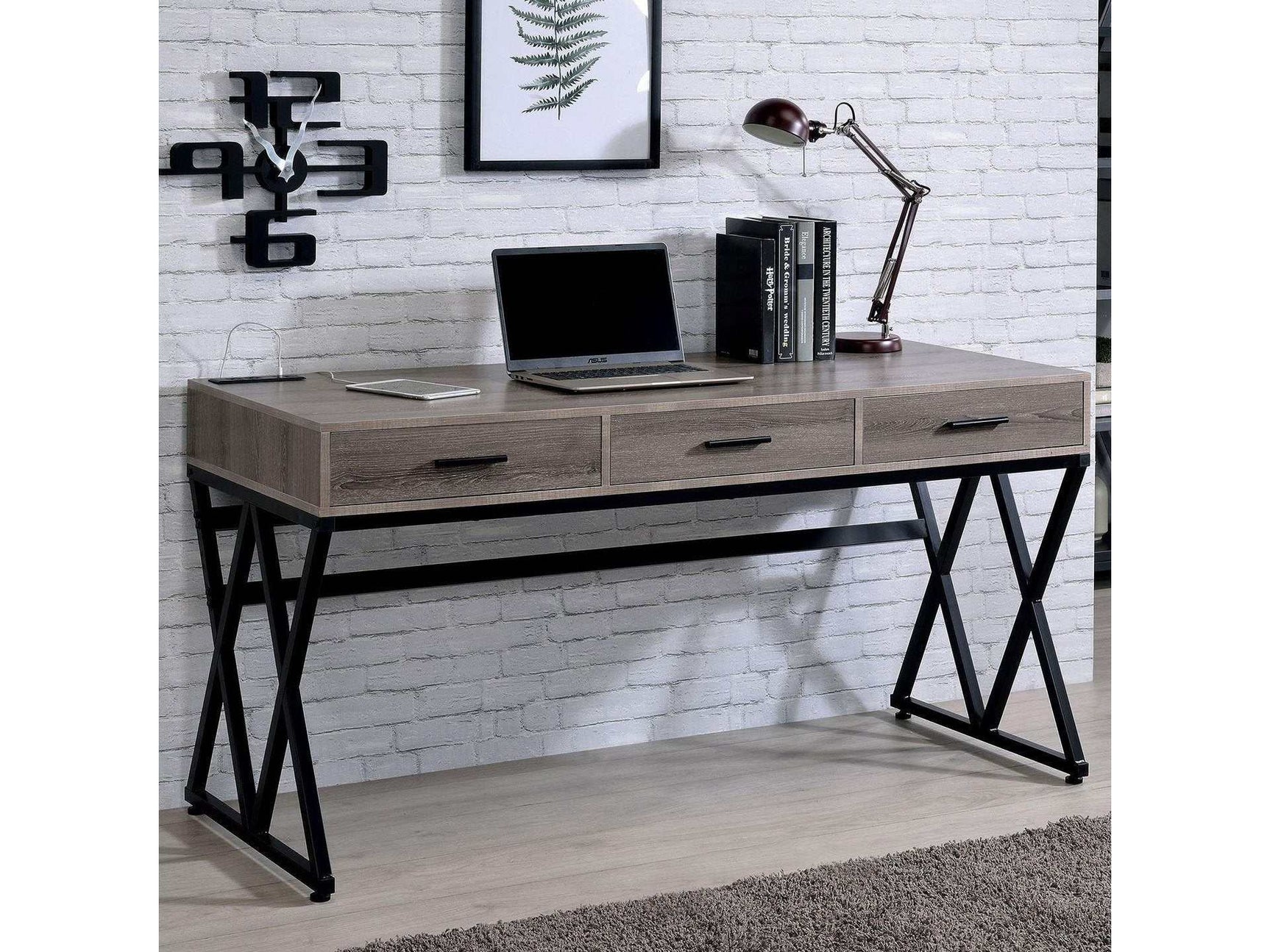 Moers Gray & Sand Black Desk - Ornate Home