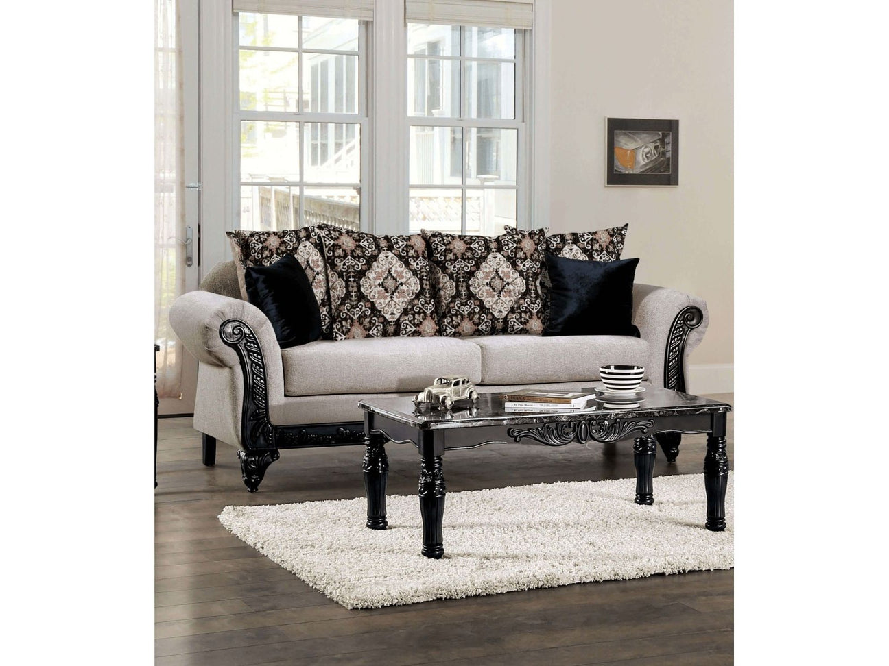 Molfetta Light Brown & Black Sofa - Ornate Home