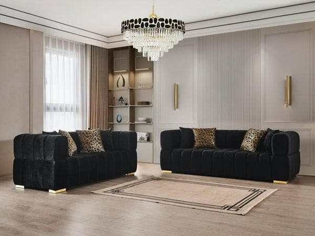 Monica Black Velvet Sofa & Loveseat / 2pc - Ornate Home