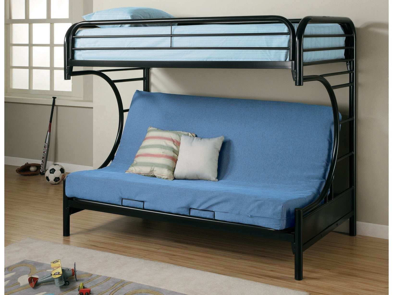 Montgomery Glossy Black Twin Over Futon Bunk Bed - Ornate Home